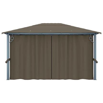 Paviljong med gardin & ljusslinga LED 4x3m taupe aluminium