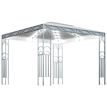 Paviljong med ljusslinga LED 300x300 cm gräddvit