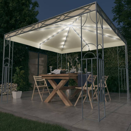 Paviljong med ljusslinga LED 300x300 cm gräddvit