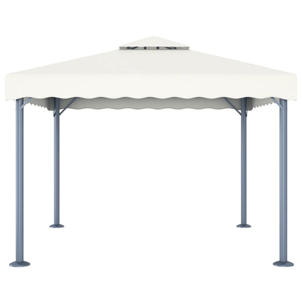 Paviljong med ljusslinga LED 300x300 cm gräddvit aluminium