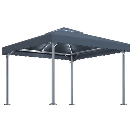 Paviljong med ljusslinga LED 300x300 cm antracit aluminium