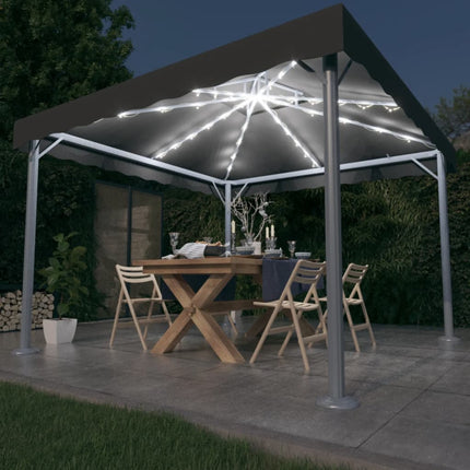 Paviljong med ljusslinga LED 300x300 cm antracit aluminium