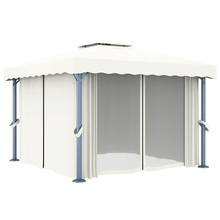 Paviljong med draperi och ljusslinga LED 3x3 m gräddvit