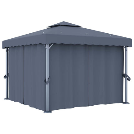 Paviljong med draperi och ljusslinga LED 3x3 m antracit