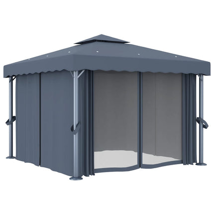 Paviljong med draperi och ljusslinga LED 3x3 m antracit