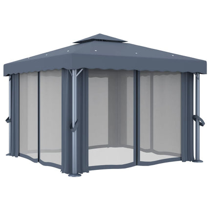 Paviljong med draperi och ljusslinga LED 3x3 m antracit
