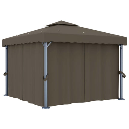 Paviljong med draperi och ljusslinga LED 3x3 m taupe