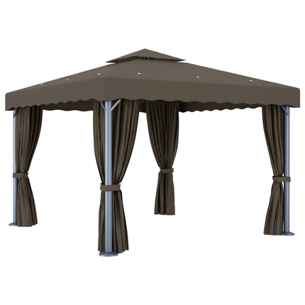 Paviljong med draperi och ljusslinga LED 3x3 m taupe