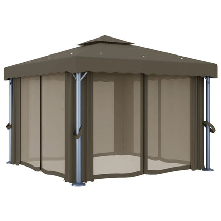Paviljong med draperi och ljusslinga LED 3x3 m taupe