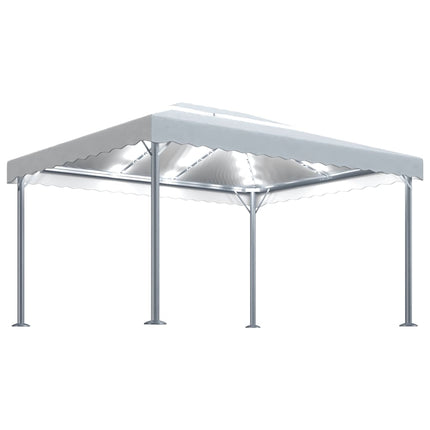 Paviljong med ljusslinga LED 400x300 cm gräddvit aluminium