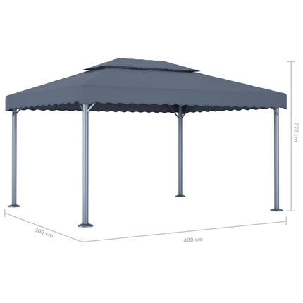 Paviljong med ljusslinga LED 400x300 cm antracit aluminium