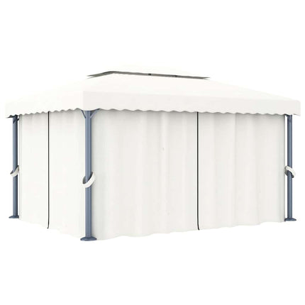 Paviljong med draperi och ljusslinga LED 4x3 m gräddvit