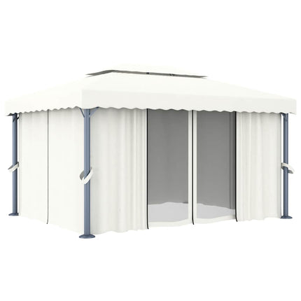 Paviljong med draperi och ljusslinga LED 4x3 m gräddvit