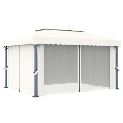 Paviljong med draperi och ljusslinga LED 4x3 m gräddvit