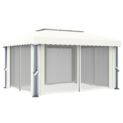 Paviljong med draperi och ljusslinga LED 4x3 m gräddvit