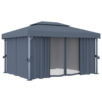 Paviljong med draperi och ljusslinga LED 4x3 m antracit