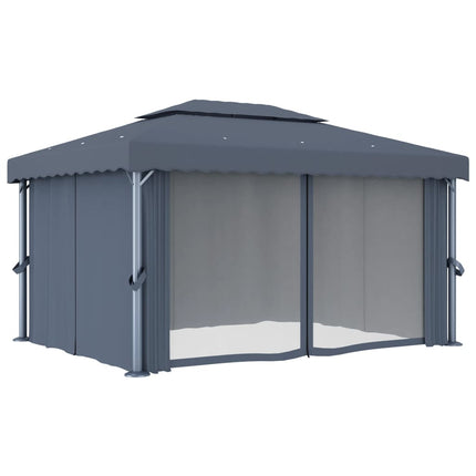 Paviljong med draperi och ljusslinga LED 4x3 m antracit
