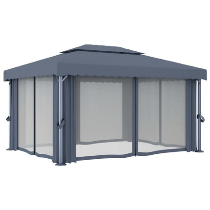 Paviljong med draperi och ljusslinga LED 4x3 m antracit