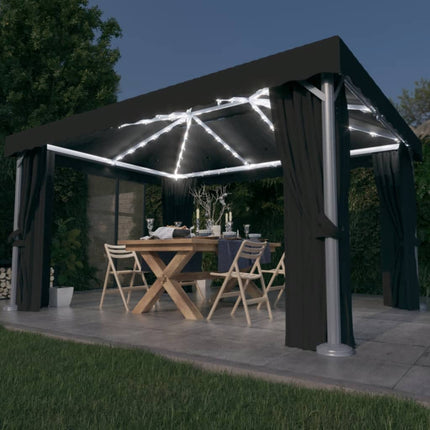Paviljong med draperi och ljusslinga LED 4x3 m antracit