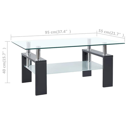 Soffbord grå och transparent 95x55x40 cm härdat glas
