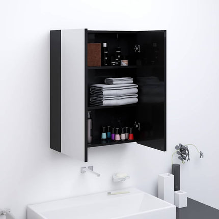 Spegelskåp för badrum svart glänsande 60x15x75 cm MDF