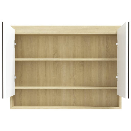 Spegelskåp för badrum vit och ek 80x15x60 cm MDF