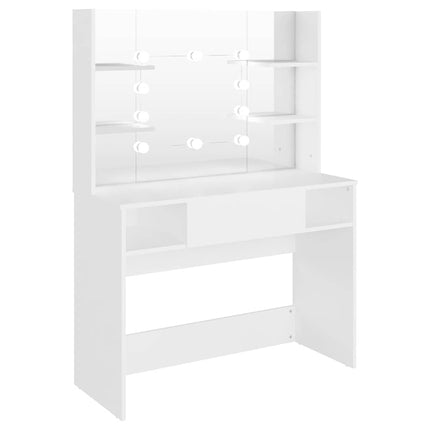 Sminkbord med LED-belysning 100x40x135 cm MDF vit