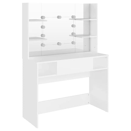 Sminkbord med LED-belysning 100x40x135 cm MDF vit