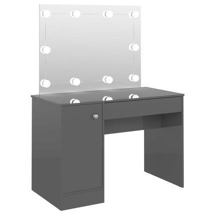 Sminkbord med LED-belysning 110x55x145 cm MDF glänsande grå