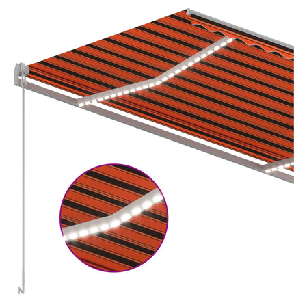 Markis manuellt infällbar med LED 300x250 cm orange och brun