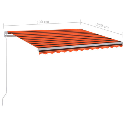 Markis manuellt infällbar med LED 300x250 cm orange och brun