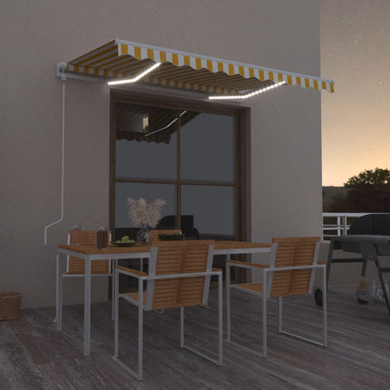 Automatisk markis med vindsensor & LED 300x250 cm gul/vit