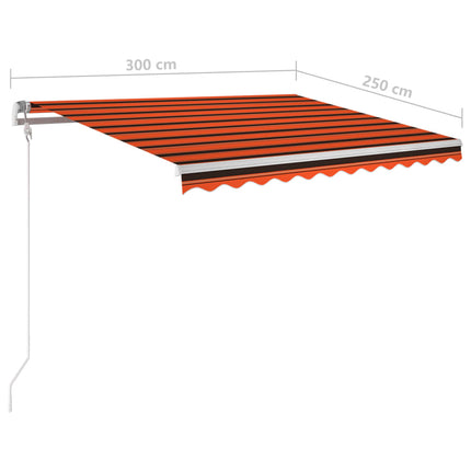 Automatisk markis med vindsensor & LED 300x250 cm orange/brun