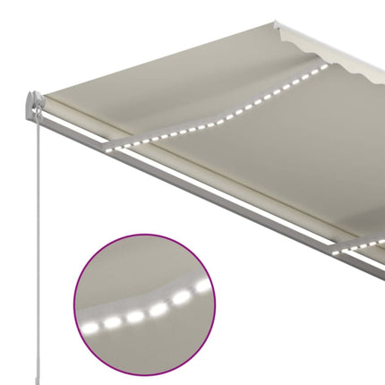 Markis manuellt infällbar med LED 350x250 cm gräddvit