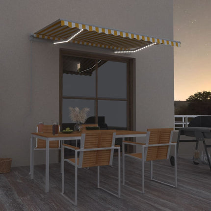 Markis manuellt infällbar med LED 350x250 cm gul och vit