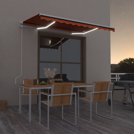 Automatisk markis med vindsensor & LED 350x250 cm orange/brun