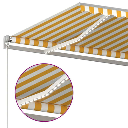 Markis manuellt infällbar med LED 400x300 cm gul och vit