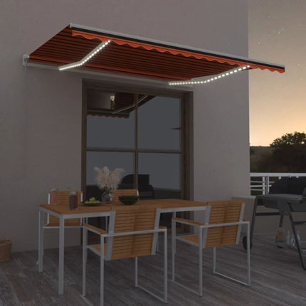 Markis manuellt infällbar med LED 400x300 cm orange och brun