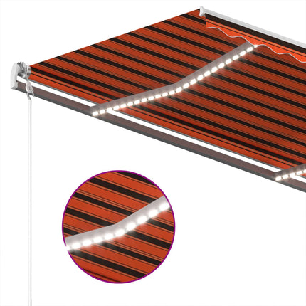 Automatisk markis med vindsensor & LED 400x300 cm orange/brun