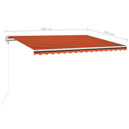 Automatisk markis med vindsensor & LED 400x300 cm orange/brun