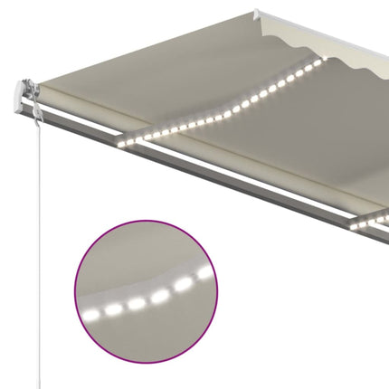 Markis manuellt infällbar med LED 450x300 cm gräddvit