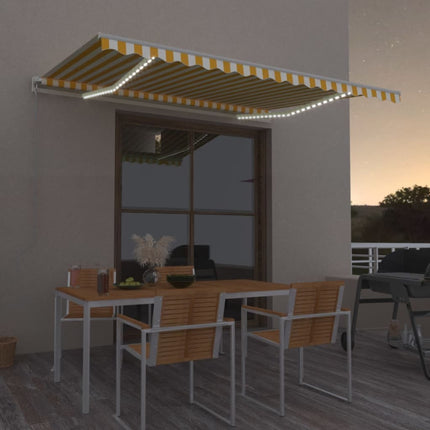 Markis manuellt infällbar med LED 450x300 cm gul och vit