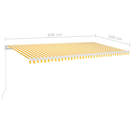Markis manuellt infällbar med LED 600x300 cm gul och vit
