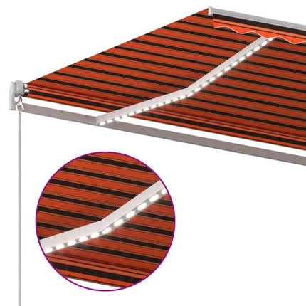 Markis manuellt infällbar med LED 600x300 cm orange och brun