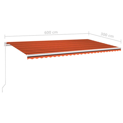 Markis manuellt infällbar med LED 600x300 cm orange och brun