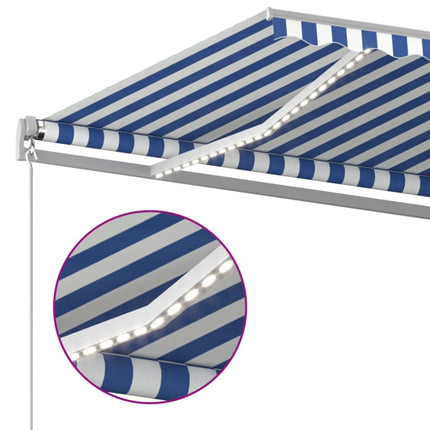 Markis manuellt infällbar med LED 400x350 cm blå och vit