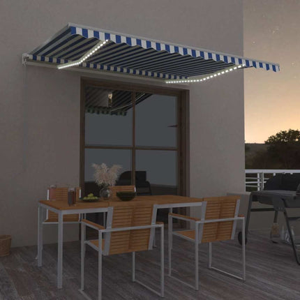 Automatisk markis med vindsensor & LED 400x350 cm blå och vit