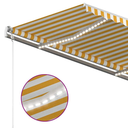 Automatisk markis med vindsensor & LED 400x350 cm gul/vit