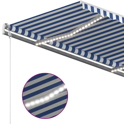 Automatisk markis med vindsensor & LED 450x350 cm blå och vit