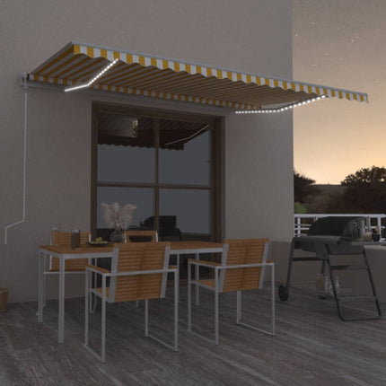 Markis manuellt infällbar med LED 500x350 cm gul och vit